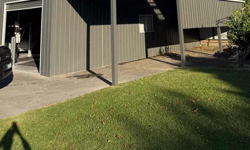 Steel shed and garage built on a large block
