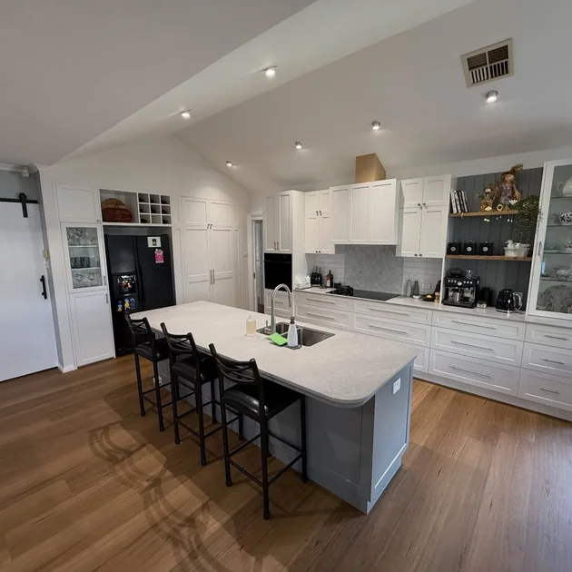 Open plan kitchen and dining area after the walls came out