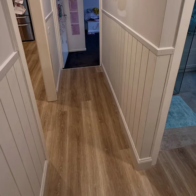 Hallway with new wainscot panelling and skirting